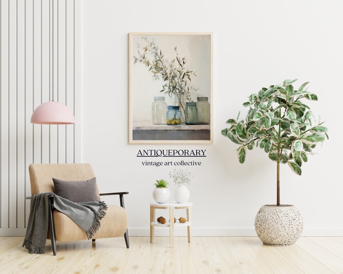 Glass Jars with Eucalyptus and Lemons Rustic Still Life Art Poster - Image 6