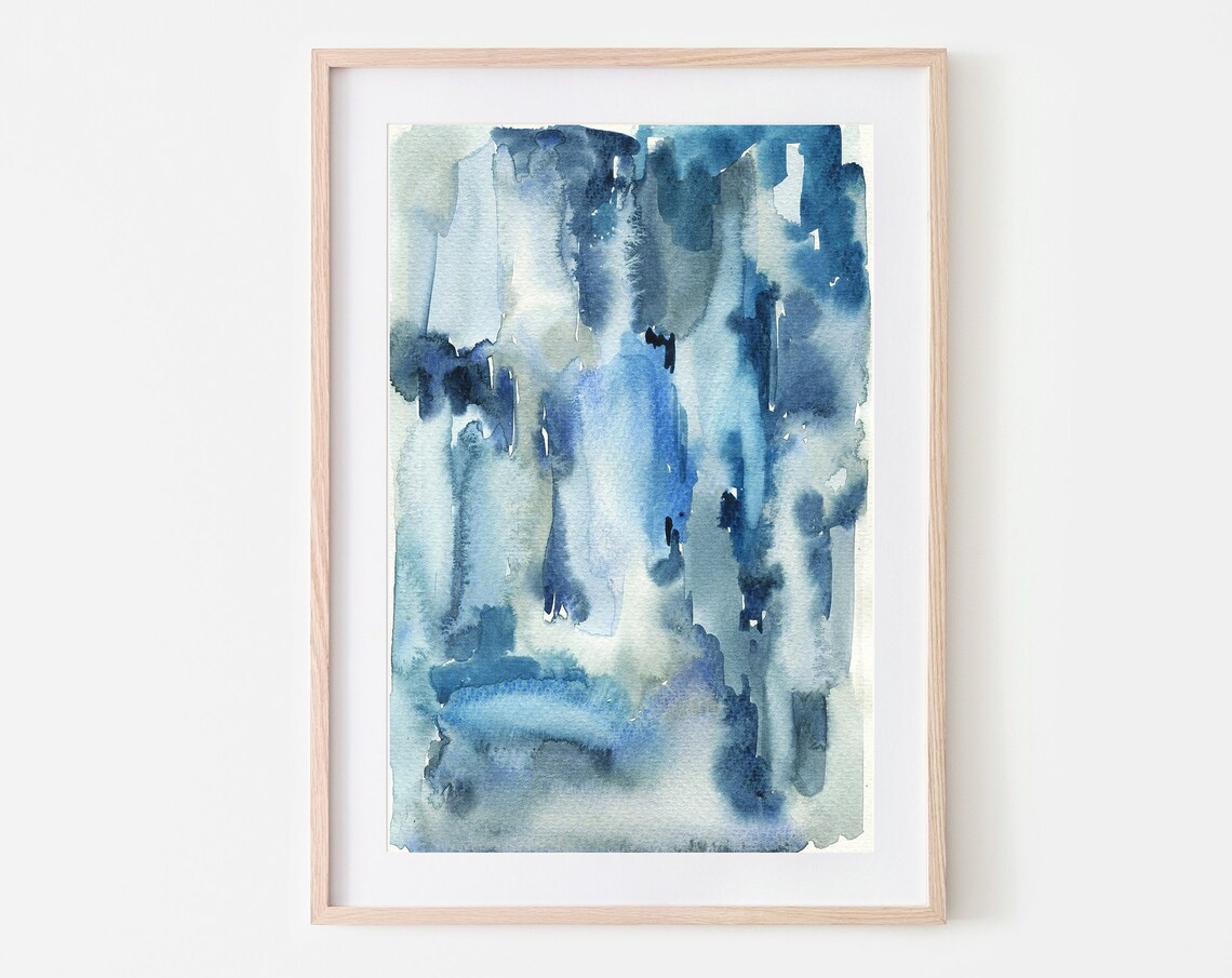 Indigo Blue Abstract Watercolor Brushstroke Modern Art Poster