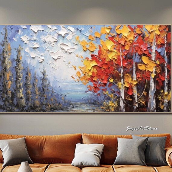 Abstract Forest Oil Painting On Large Colorful Tree Wall Decor Textured Boho Art Bedroom Wall Art Livingroom Wall Art Modern Wall Art