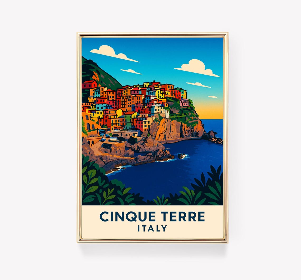 Cinque Terre Italy Colorful Cliffside Village Coast Travel Poster