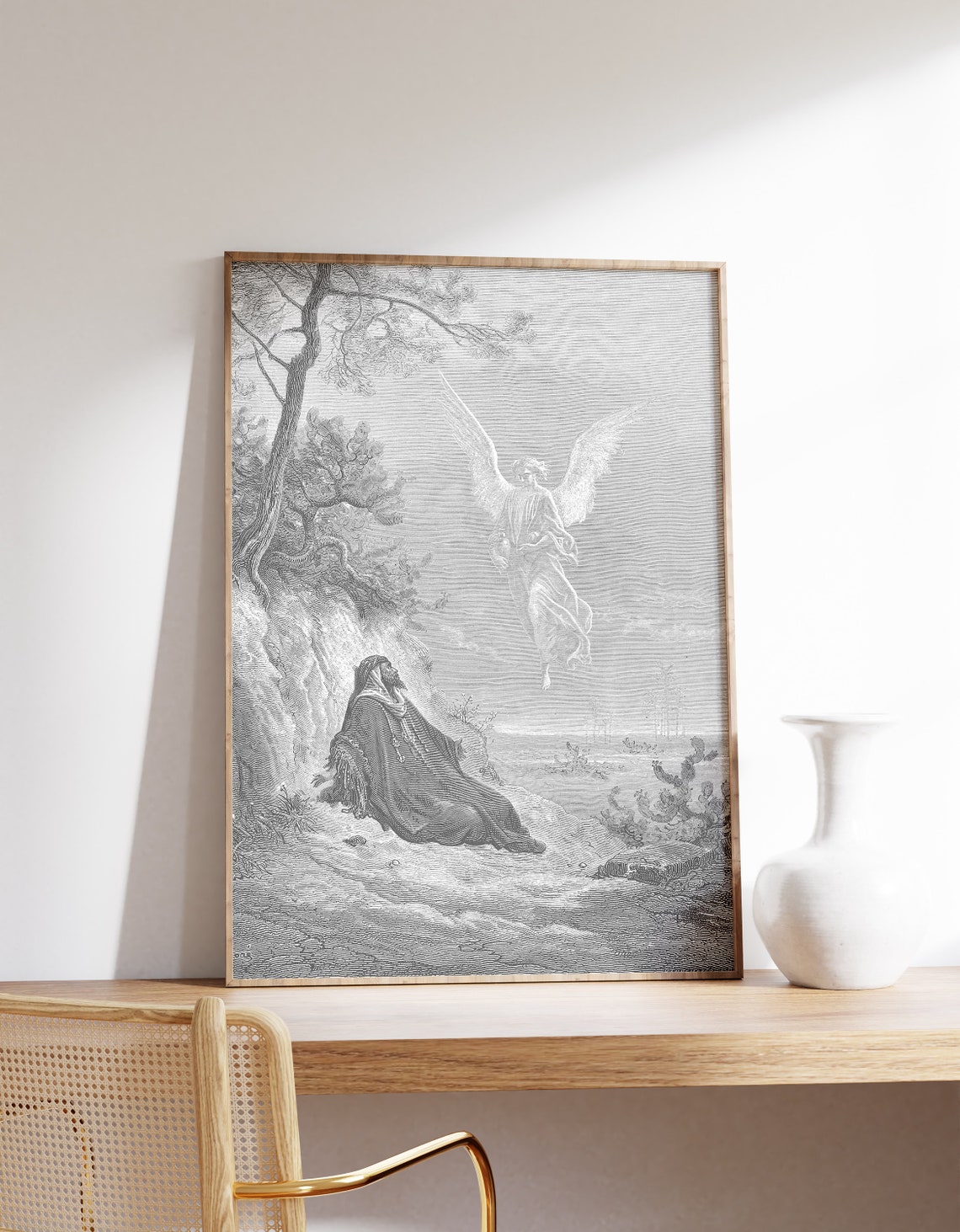 Gustave Dore Elijah Nourished by an Angel 1866 Engraving Poster