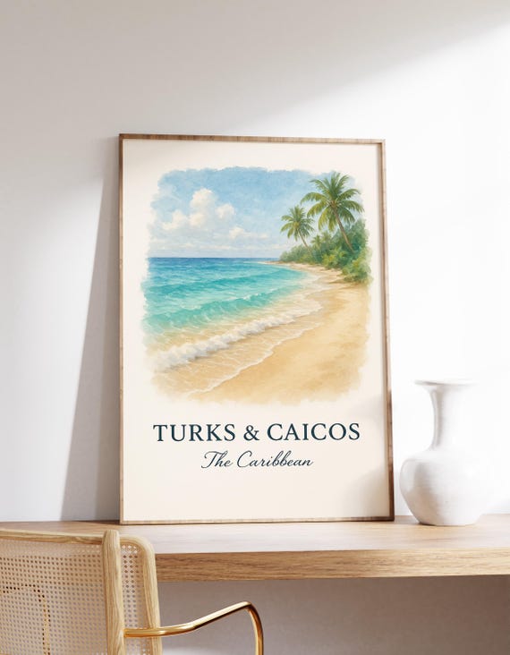 Turks And Caicos Beach Poster Caribbean Wall Art Tropical Ocean Print Decor