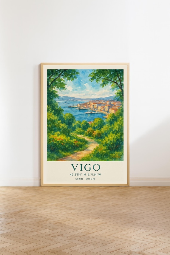 Vigo Spain Harbor Watercolor Coordinates Travel Keepsake Poster