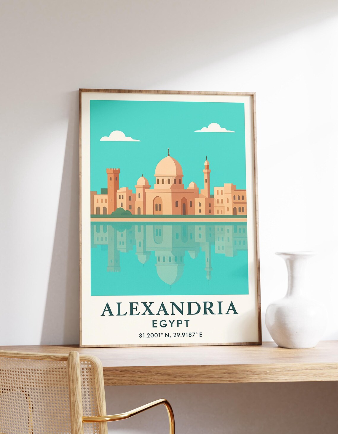 Alexandria Egypt Vintage Travel Poster, Skyline