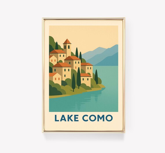 Scenic Lake Como Italy Lakeside Village Vintage Travel Wall Art