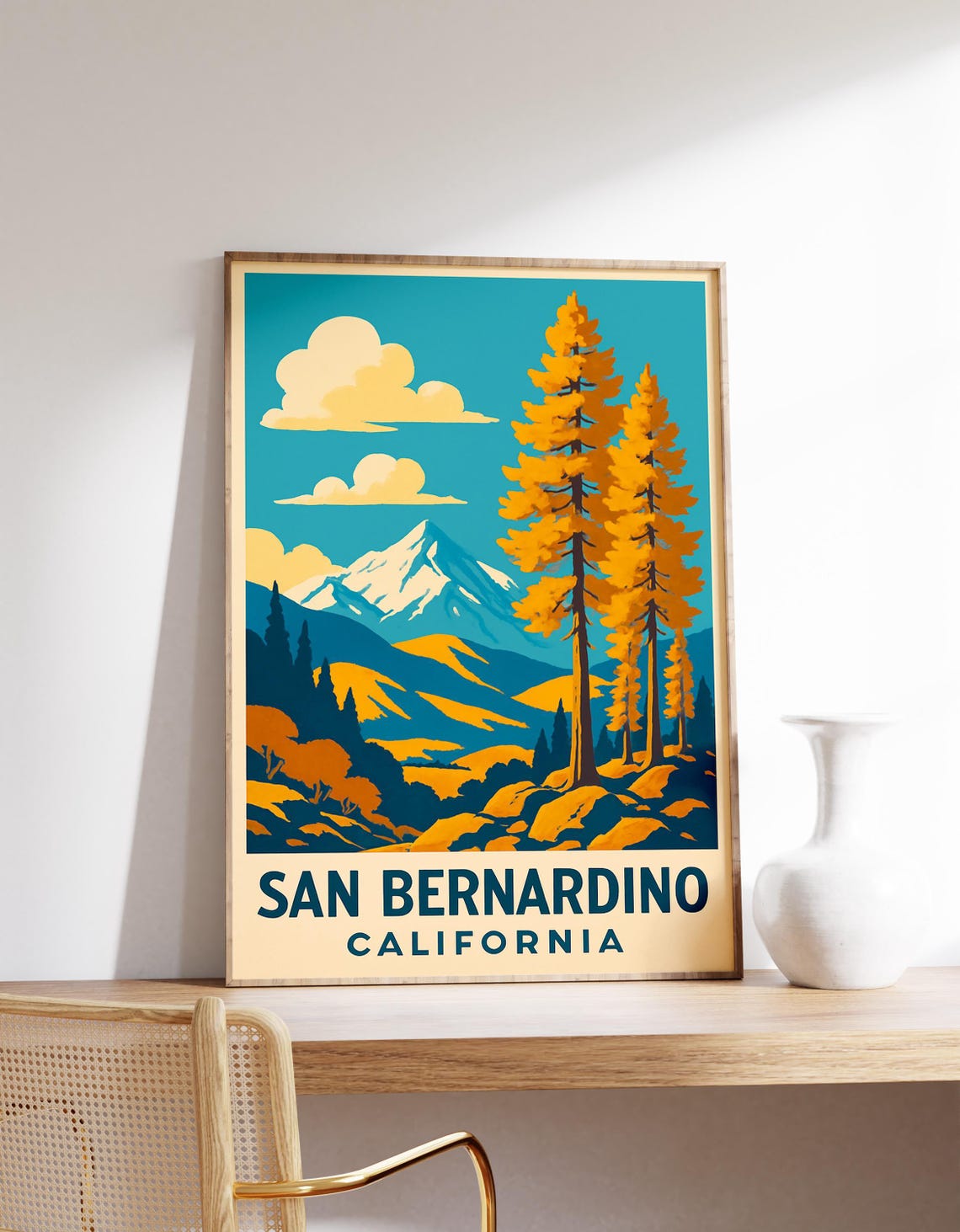 San Bernardino California Vintage Mountain Pine Forest Travel Poster