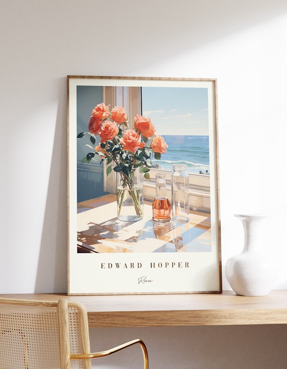 Edward Hopper Roses Window Ocean Light Vintage Floral Poster