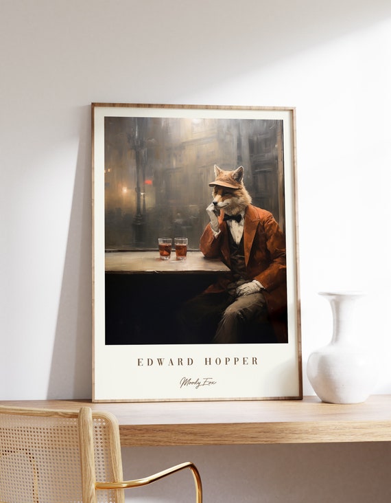 Moody Fox Poster Edward Hopper Vintage Painting Modern Wall Art Antique Print Decor