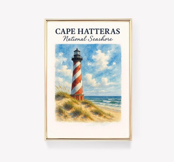 Cape Hatteras Lighthouse National Seashore Watercolor Travel Poster