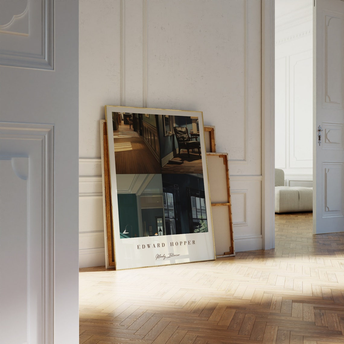 Edward Hopper Moody Interior Sunlit Hallway Dark Green Room Art Poster
