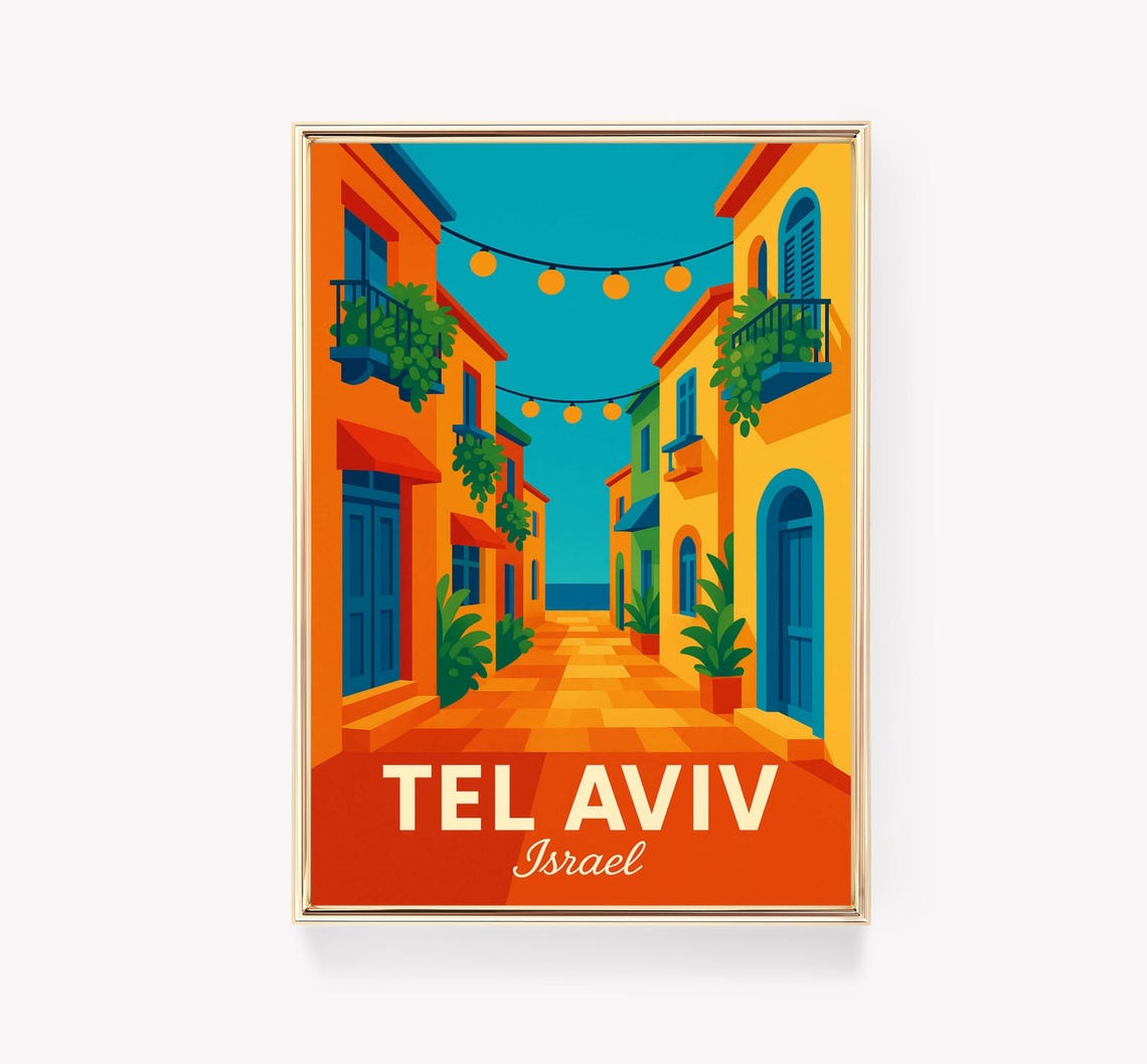 Tel Aviv Israel Bold Orange Alleyway Vintage Travel Poster Art