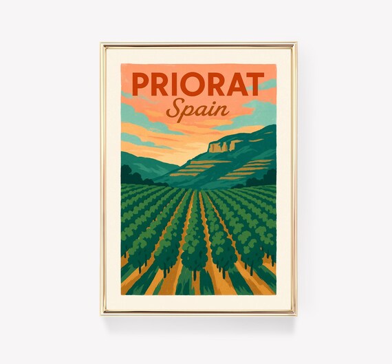 Priorat Spain Vineyard Rows Sunset Hills Wine Country Poster