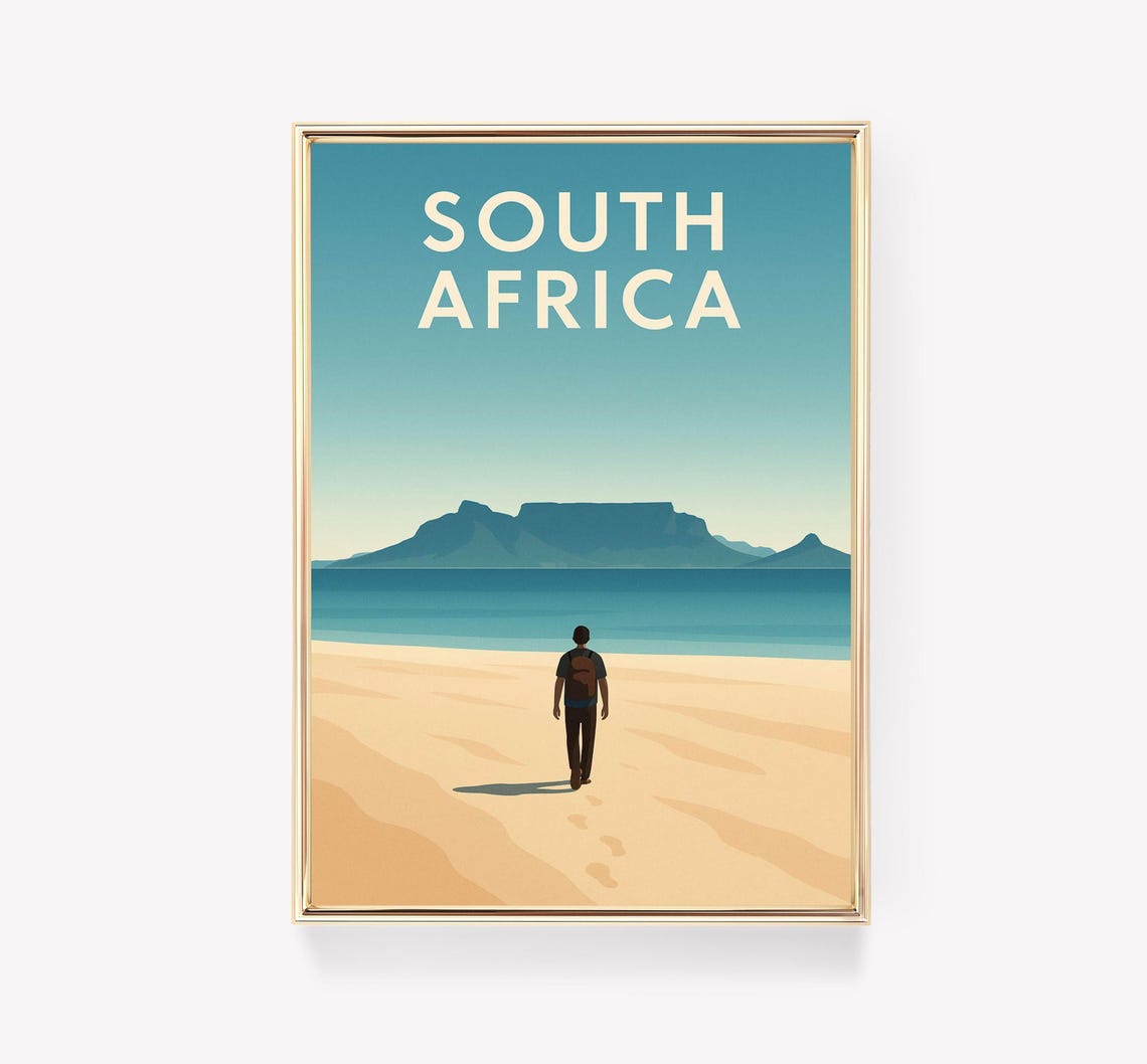 South Africa Vintage Travel Poster Table Mountain Beach Walker Art