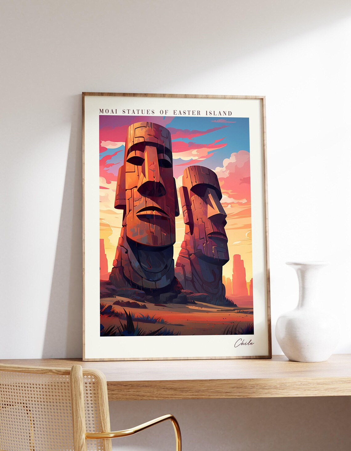 Moai Statues Of Easter Island Travel Poster Chile Decor Print