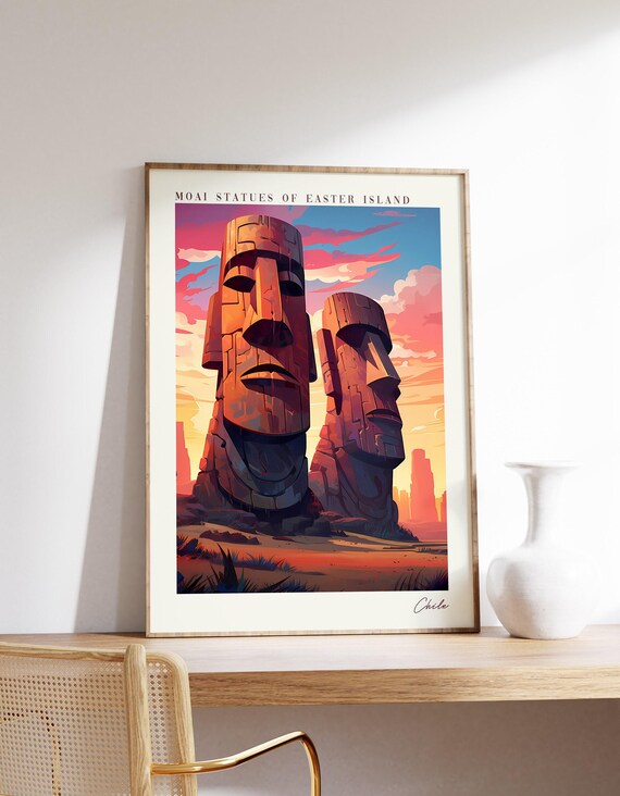 Moai Statues Of Easter Island Travel Poster Chile Decor Print