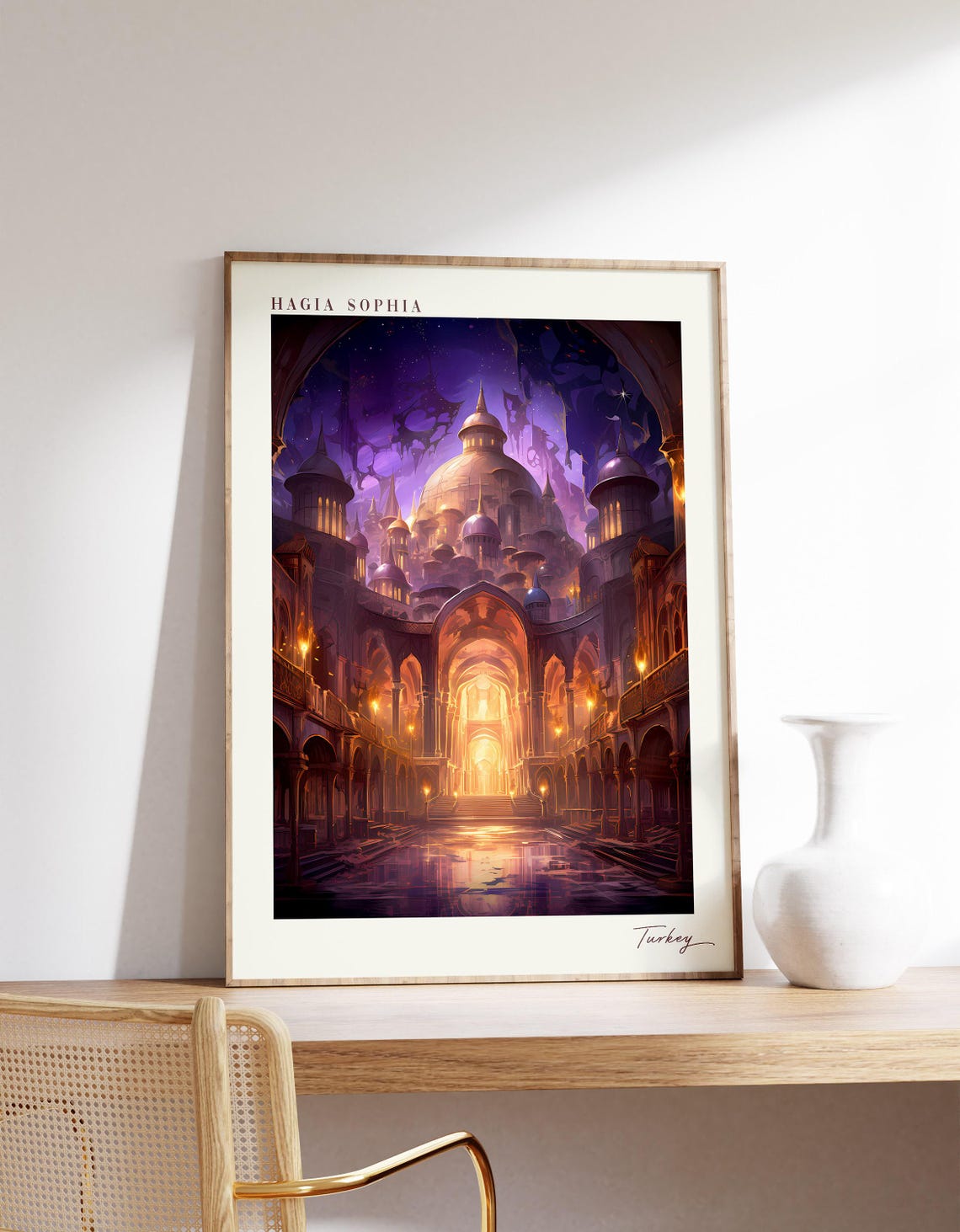 Hagia Sophia Turkey Night Purple Dream Fantasy Palace Travel Poster