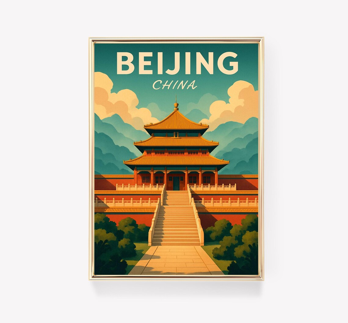 Beijing Travel Poster, Vintage Art Print