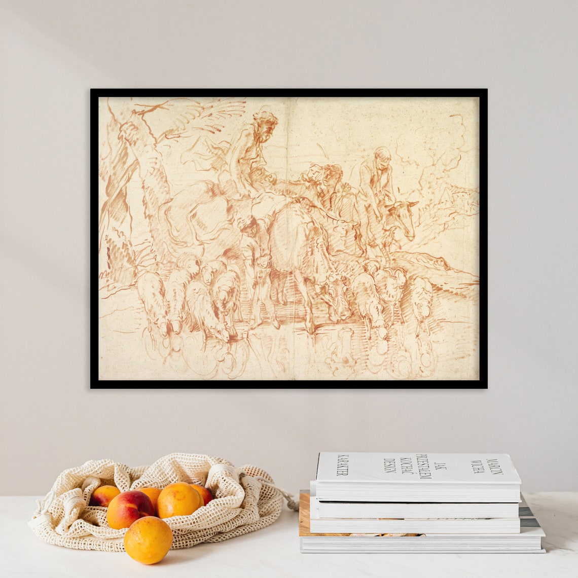 Vintage Red Chalk Sketch Poster Antique Classical Drawing Figure Art