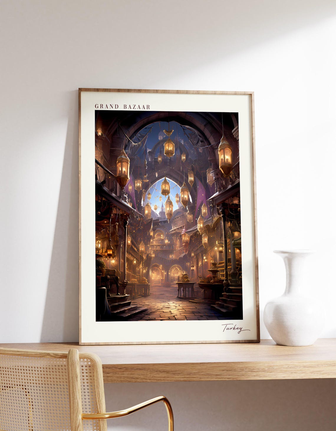 Grand Bazaar Istanbul Turkey Night Lanterns Travel Art Poster