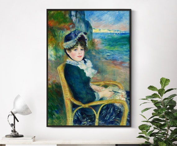 Auguste Renoir By The Seashore 1883 Vintage Antique Painting Home Bedroom Decor Poster Print Woman Portrait Wall Fine Art
