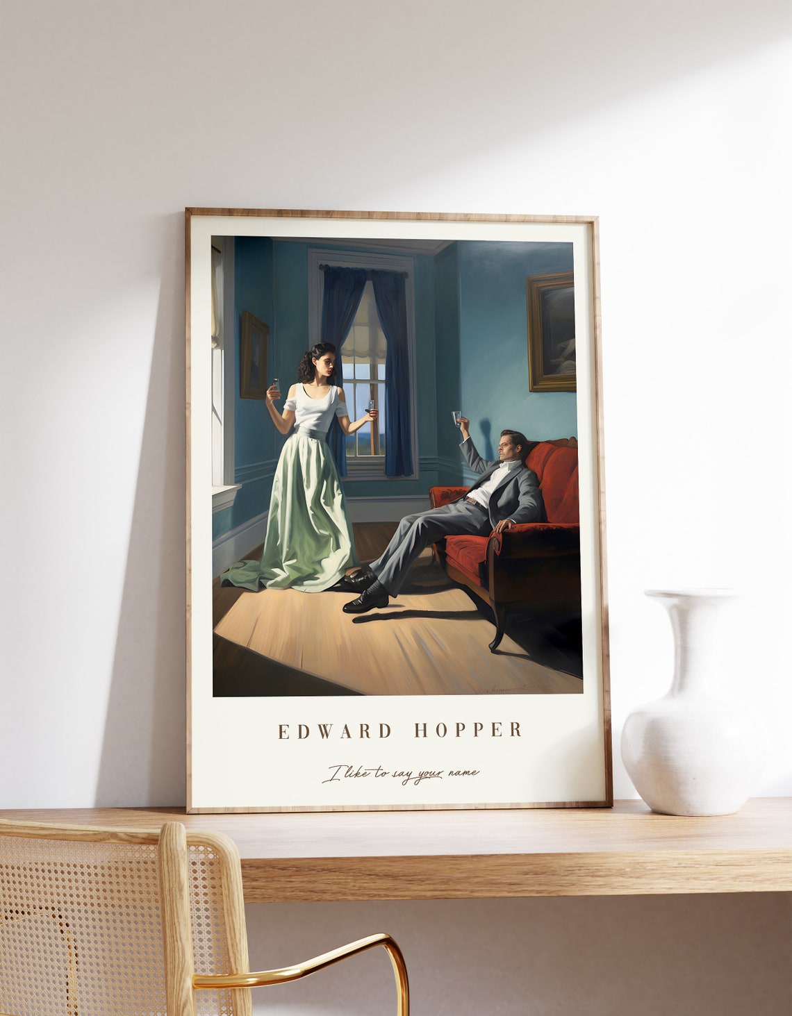 Edward Hopper Couple Toasting Drinks Blue Room Evening Art Poster