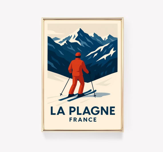 La Plagne Vintage Travel Poster France Wall Art French Print Retro Decor Ski Chalet Gift