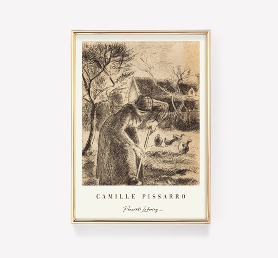 Camille Pissarro Art Print Peasant Laboring Vintage Mid Century Modern Antique Painting Exhibition Poster