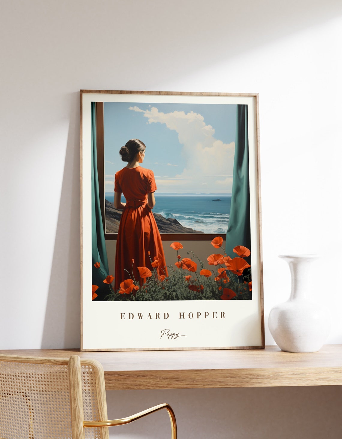 Edward Hopper Poppy Red Dress Seaside Window Poppies Art Poster