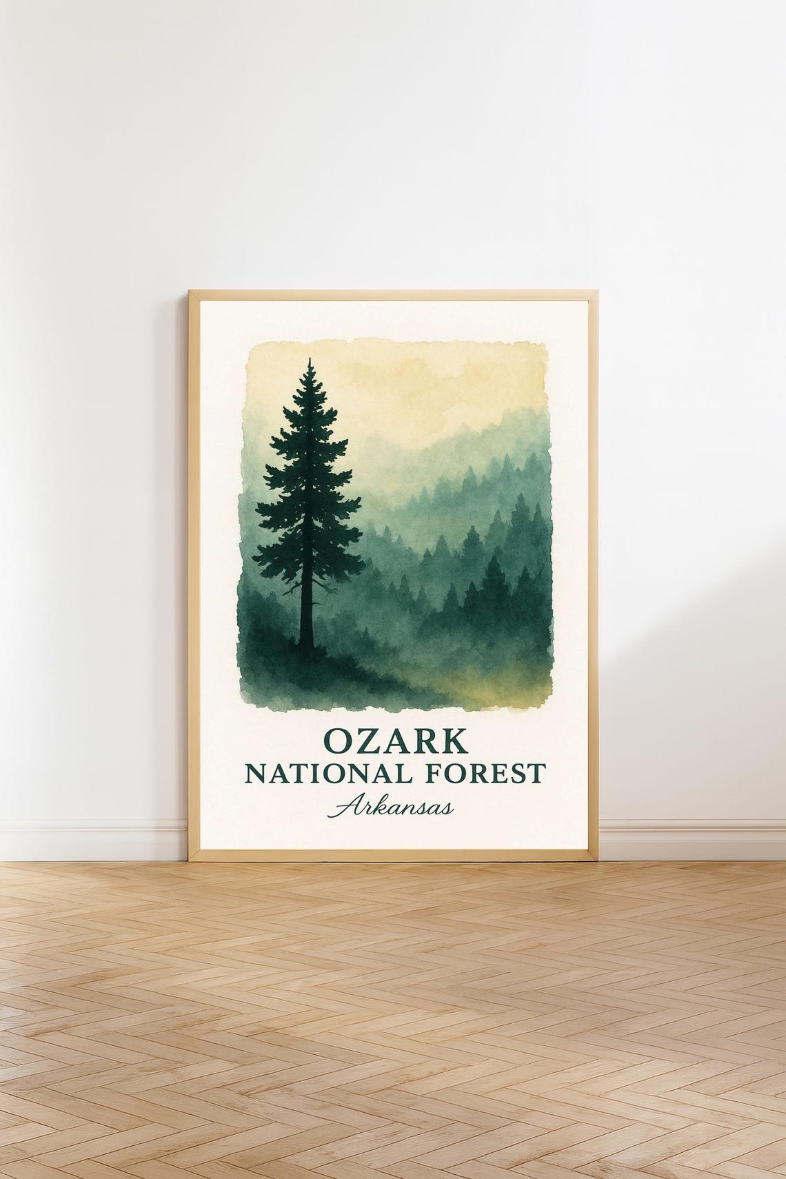 Ozark National Forest Arkansas Pine Trees Watercolor Travel Poster