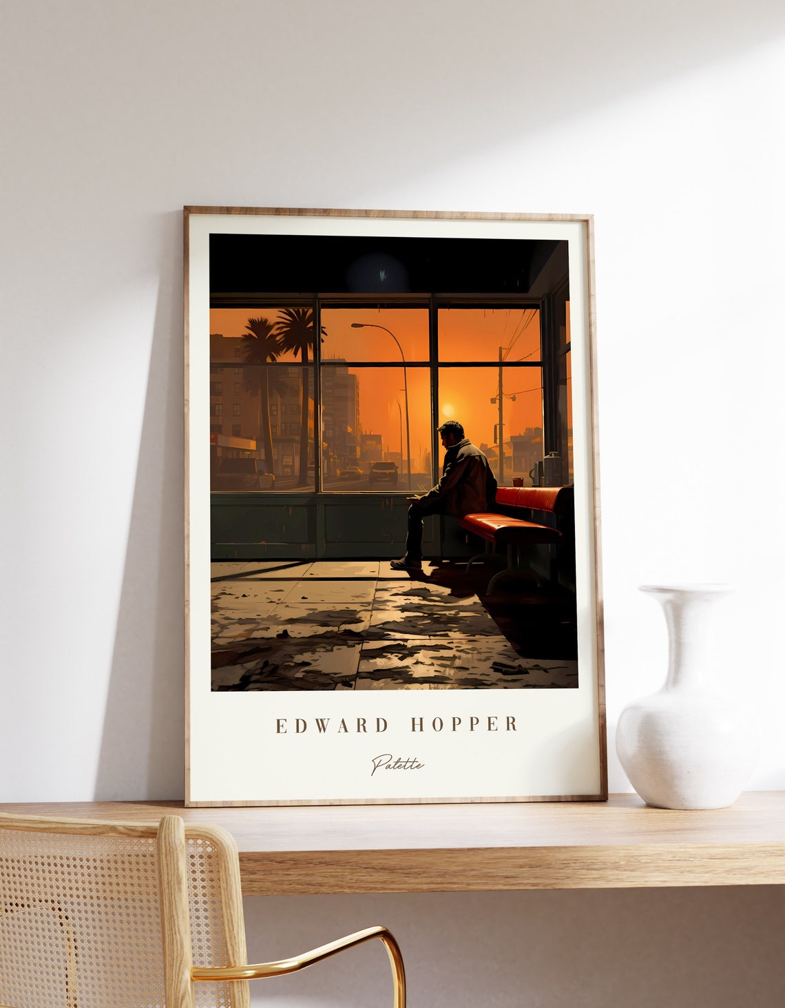 Edward Hopper Palette Man Diner Window Orange Sunset Palms Art Poster
