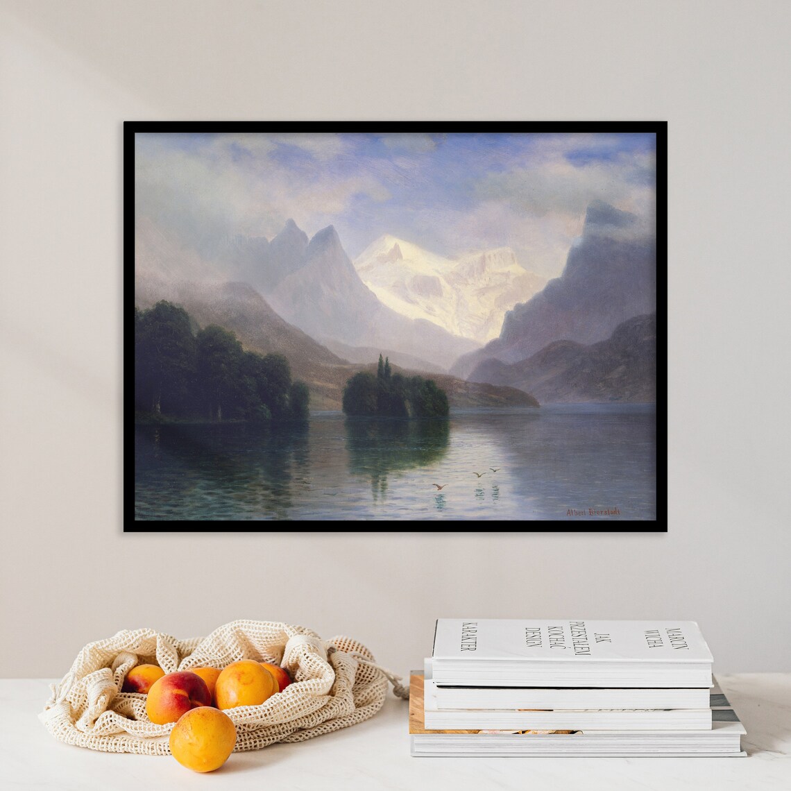 Albert Bierstadt Snowy Mountain Lake Alpine Landscape Vintage Poster
