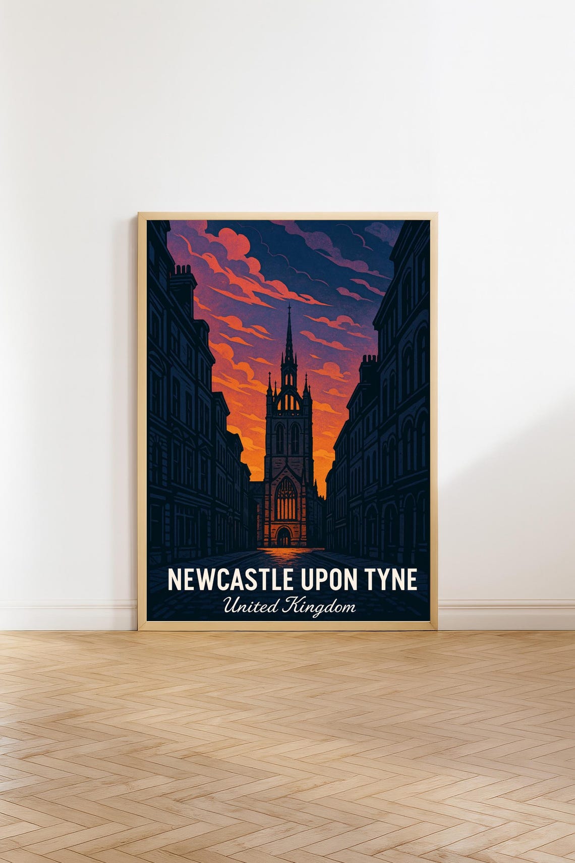 Newcastle Upon Tyne Sunset Church Spire UK Travel Wall Poster