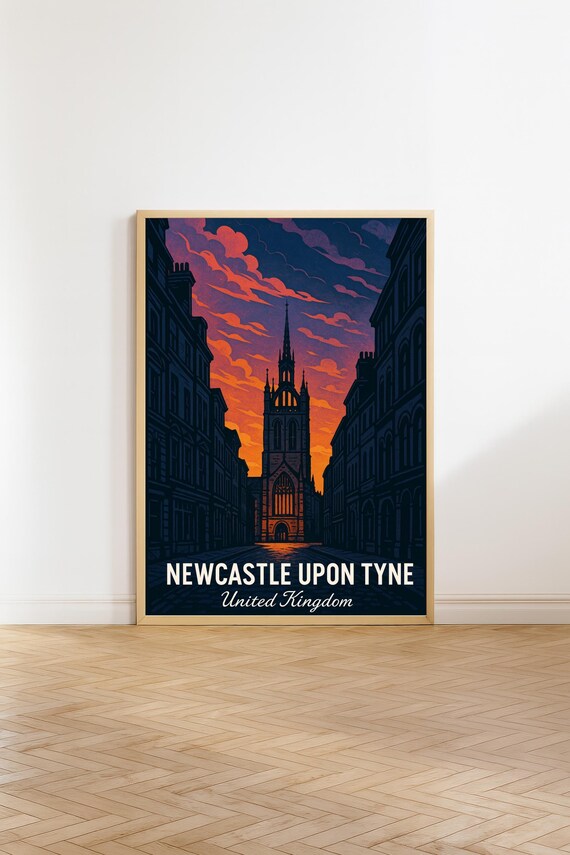 Newcastle Upon Tyne Sunset Church Spire UK Travel Wall Poster