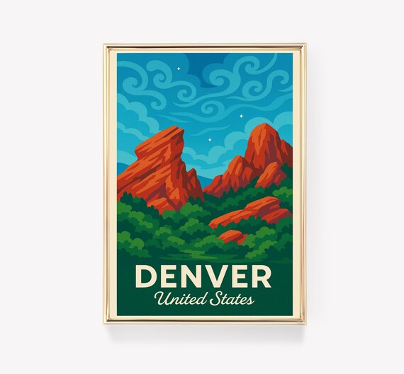 Denver United States Red Rocks Starry Night Sky Travel Poster