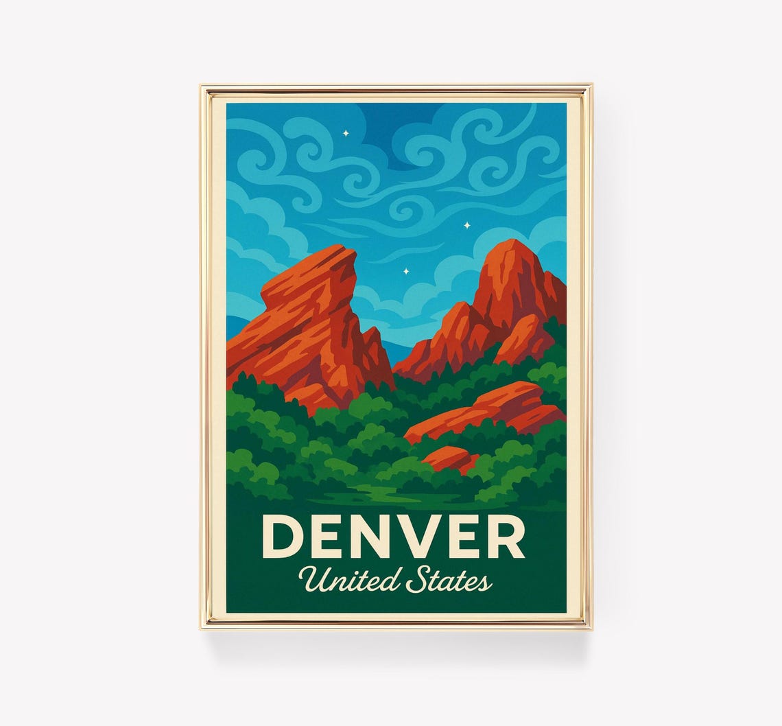 Denver United States Red Rocks Starry Night Sky Travel Poster