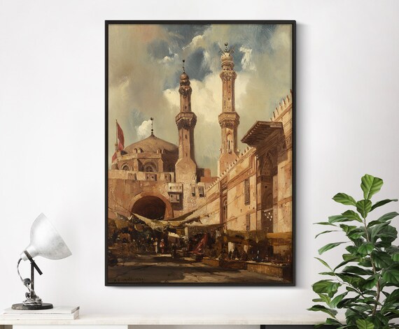 Adrien Dauzats A Cairo Bazaar 1839 Mosque Minarets Market Poster