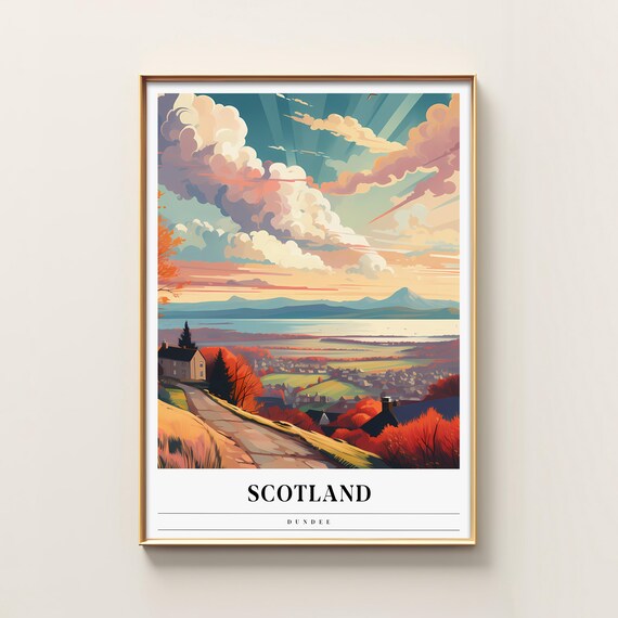 Dundee Scotland Autumn Sunset Landscape Vintage Travel Poster