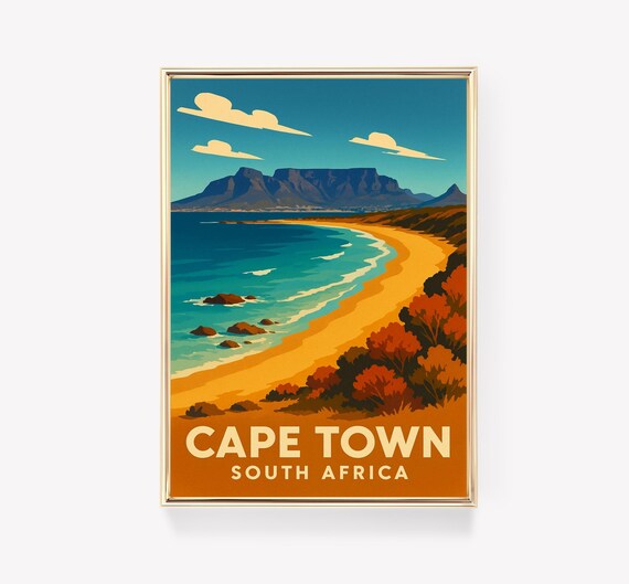 Vintage Cape Town Travel Poster Canvas Print Wall Art Decor Retro South Africa Cityscape