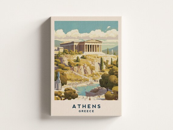 Athens Greece Parthenon Acropolis Retro Canvas Travel Poster