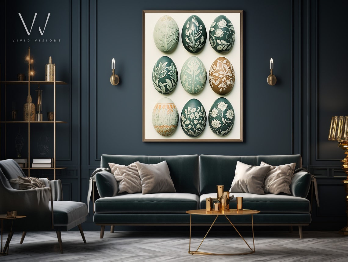 Nine Decorated Eggs Grid Botanical Teal Spring Easter Poster - Image 4