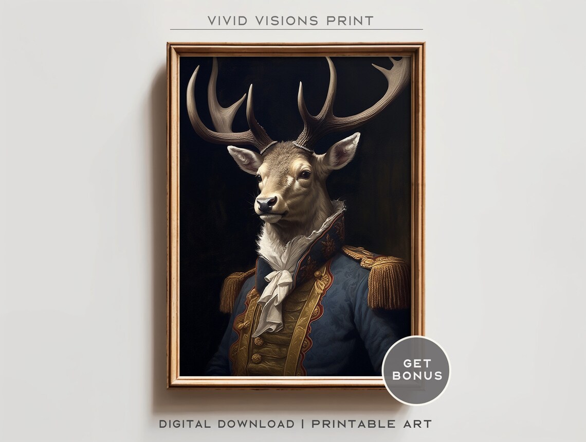 Victorian Stag Deer Portrait, Gothic Art Print