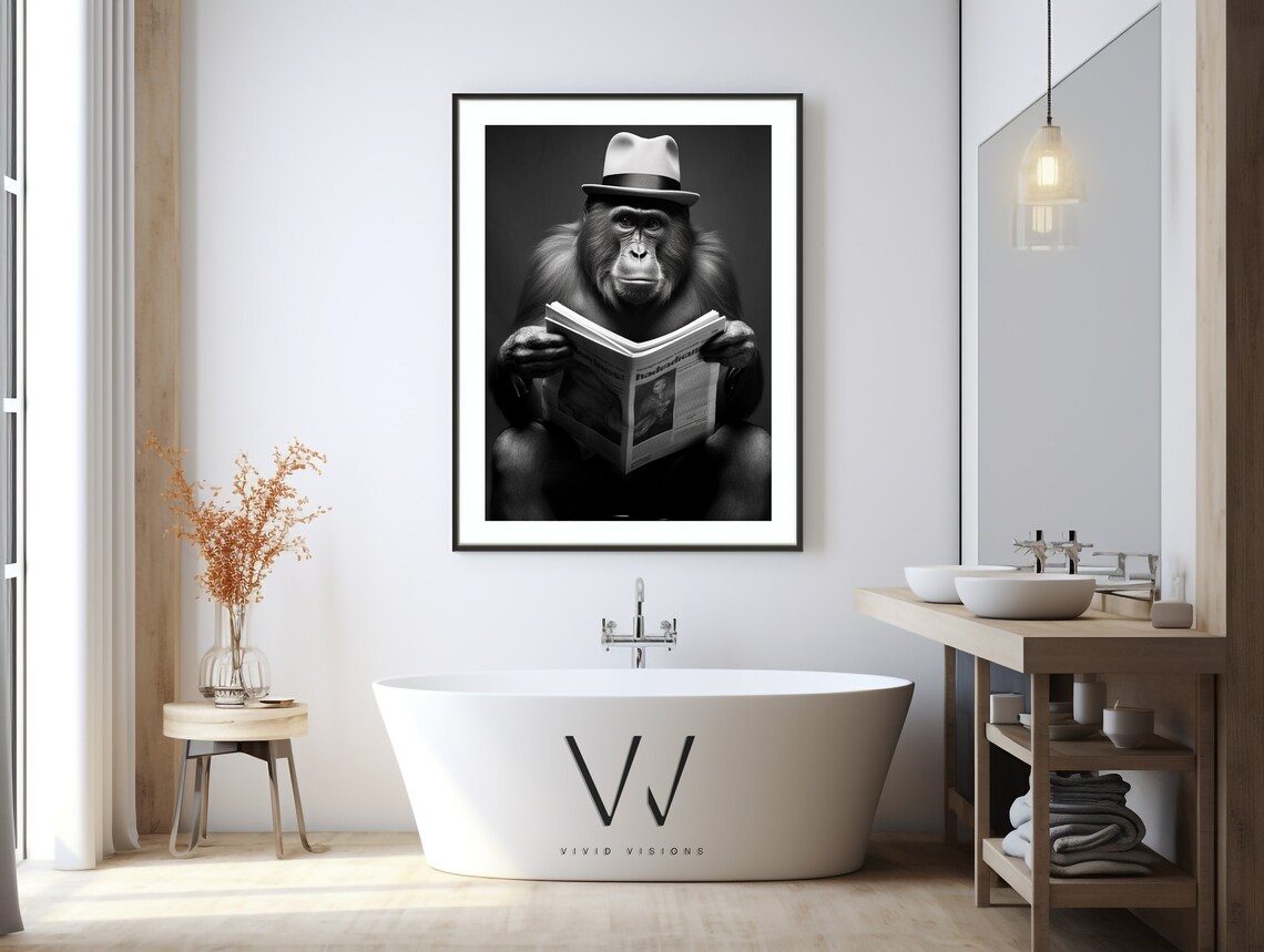 Orangutan in a Fedora Reading the Newspaper on the Toilet Poster - Image 3