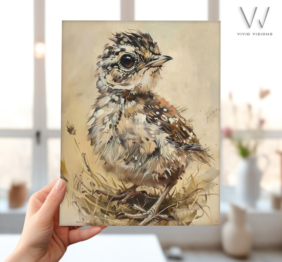 Speckled Baby Pheasant Chick Watercolor Meadow Grass Nursery Poster - Image 4
