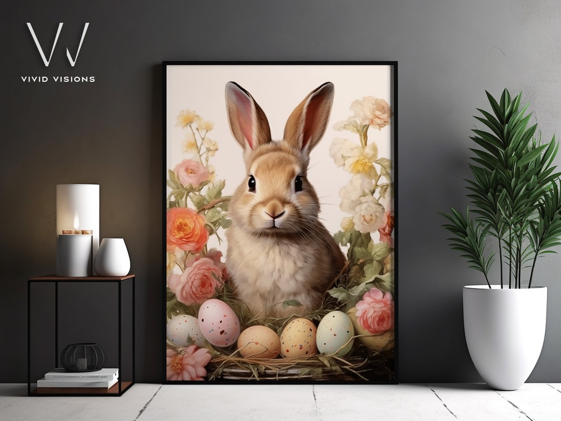 Bunny Speckled Eggs Rose Garden Cream Background Spring Poster
