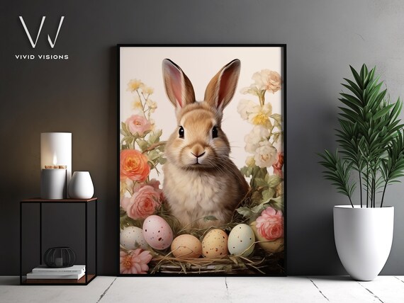 Bunny Speckled Eggs Rose Garden Cream Background Spring Poster