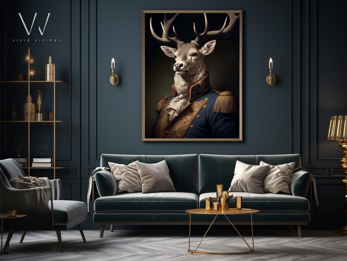 Victorian Stag Deer Portrait Gold Waistcoat White Cravat Poster - Image 3