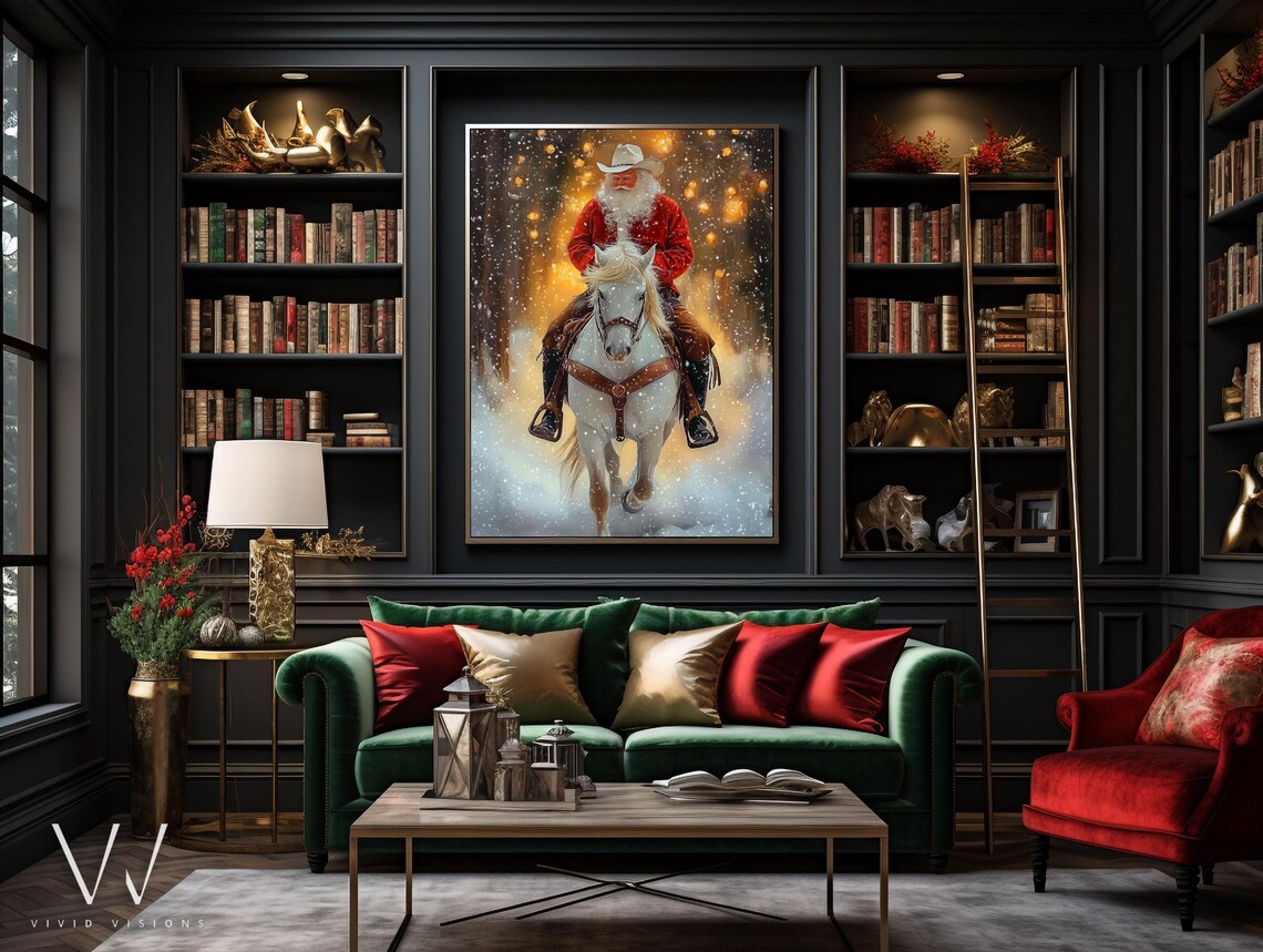 Santa On Horseback Winter Wonderland Art Print - Image 2