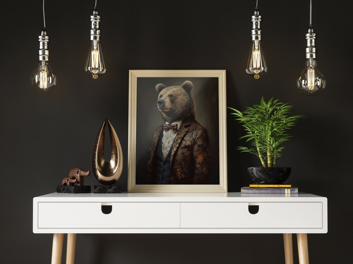 Bear in Floral Jacket Victorian Gentleman Animal Portrait Poster - Image 4