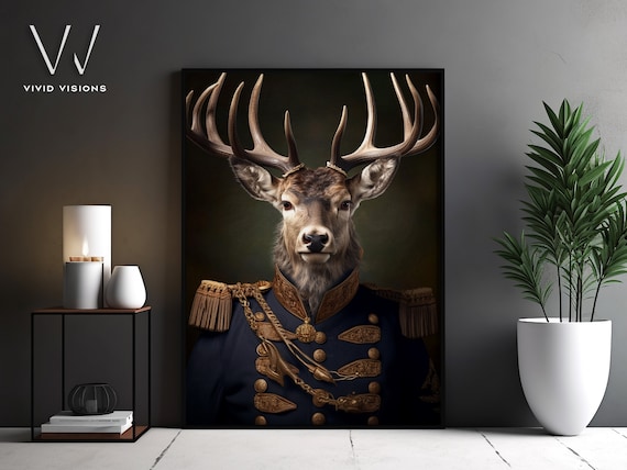 Majestic Stag Deer in Military General Uniform Gothic Poster