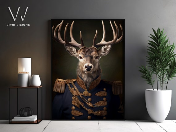 Victorian Stag Deer Portrait Gothic Wall Art Renaissance Painting Vintage Animal Portrait Poster Artwork Unframed Art 1080